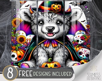 Halloween Highland Cow Design, Cute Vampire 20Oz Skinny Tumbler Wrap PNG, Cute Highland Cow Tumbler Sublimation Design, Instant Download