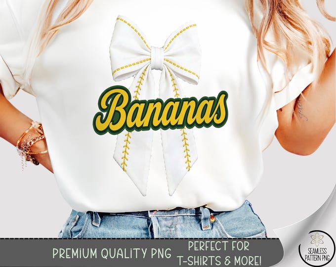 Bow T-Shirt PNG, Bananas Sublimation Design, Retro DTF Shirt Graphic, Playful TShirt File, Digital Download, B10229