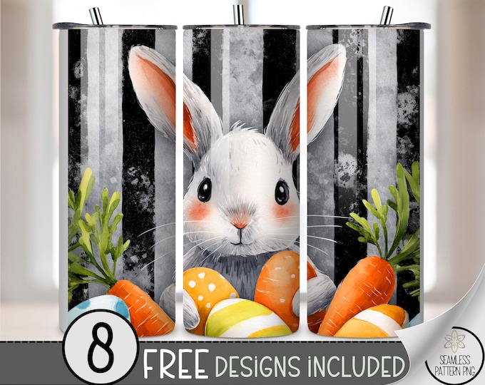 Bunny Carrots PNG, Festive Sublimation Design, 20 Oz Tumbler Wrap, Digital Download, B10003