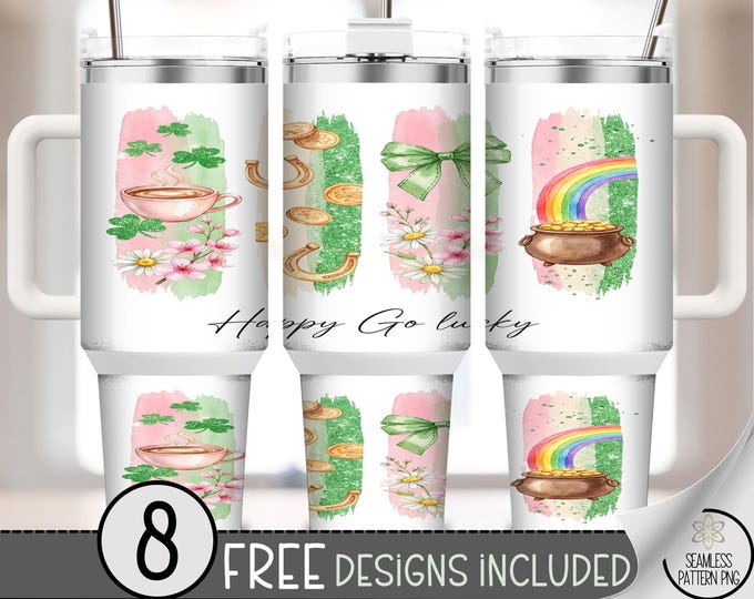 Happy Go Lucky, St. Patrick’s Day 40 oz Tumbler Wrap, Lucky Symbols Sublimation Design, B906