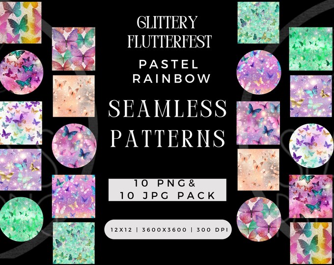 Digital Glittery Flutterfest Butterfly Seamless Pattern PNG JPG Bundle, Sublimation Journaling File, Spring Repeating Pack Commercial Use