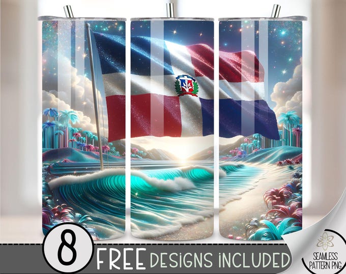 Dominican Republic flag 20 oz skinny tumbler wrap PNG, Dominican Republic PNG, Dominican tumbler design, Dominican Republic tumbler wrap