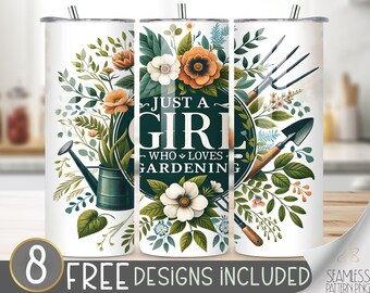 Girl Loves Gardening Tumbler Wrap, Floral 20oz Tumbler Wrap Design, Flowers Botanical Sublimation Template, Garden Tools Sublimation Tumbler