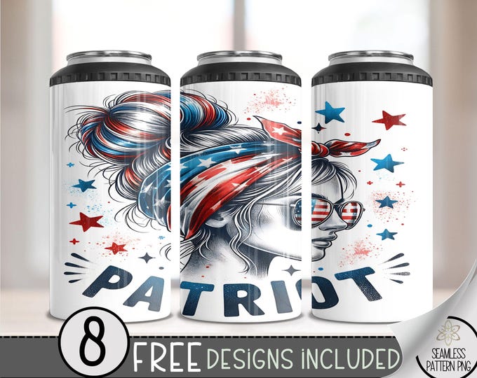 Military Can Cooler Wrap, Patriot 16 oz 4-in-1 Cooler Sublimation, American Design File, Seamless Can Cooler PNG Wrap, Trump Hard Can Wrap