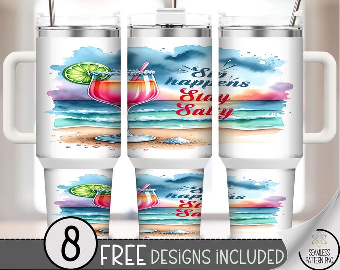 Beach Margarita 40 oz Tumbler Wrap PNG, Summer Tropical Cocktail Design, Sublimation Digital Download, A629