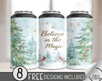 Cardinal 4 In 1 Can Cooler Tumbler Wrap, Winter Magic Sublimation Design, Seamless 16 Oz Slim, Enchanted Forest 16 Oz Can Cooler Wrap File