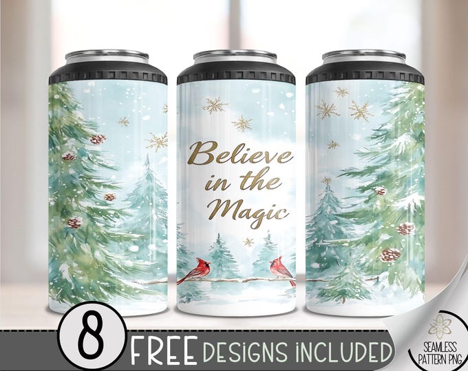 Cardinal 4 In 1 Can Cooler Tumbler Wrap, Winter Magic Sublimation Design, Seamless 16 Oz Slim, Enchanted Forest 16 Oz Can Cooler Wrap File