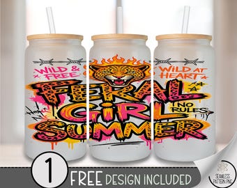 Feral Cat Glass Can Wrap, Rebellious 16oz Tumbler Sublimation Design, Punk Style PNG File, Digital Download, B10192
