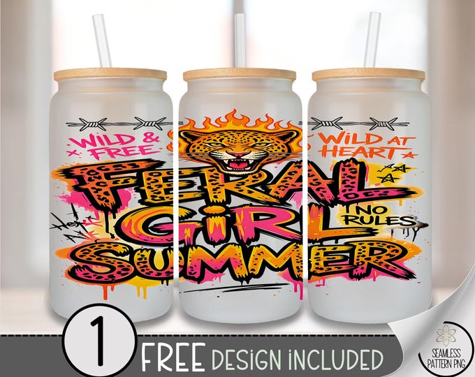 Feral Cat Glass Can Wrap, Rebellious 16oz Tumbler Sublimation Design, Punk Style PNG File, Digital Download, B10192