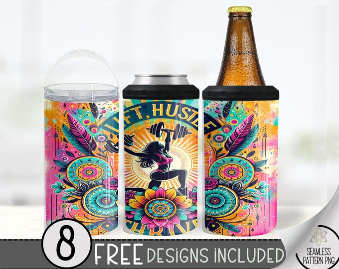 Gym 4in1 Can Cooler Wrap,Fitness Sublimation Design,Athletic Training 16 Oz PNG,Neon Boho 4 in 1 Tumbler Png,Gym Life Sport 16 Oz Can Cooler