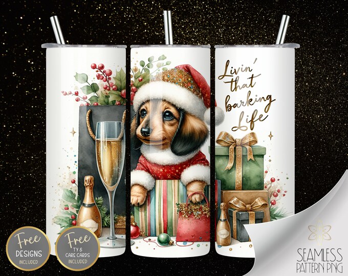 Cute Dachshund 20 oz Straight Tumbler Wrap Sublimation, Christmas Tumbler Design Files, Glitter Dachshund Xmas Shopping Instant Download PNG