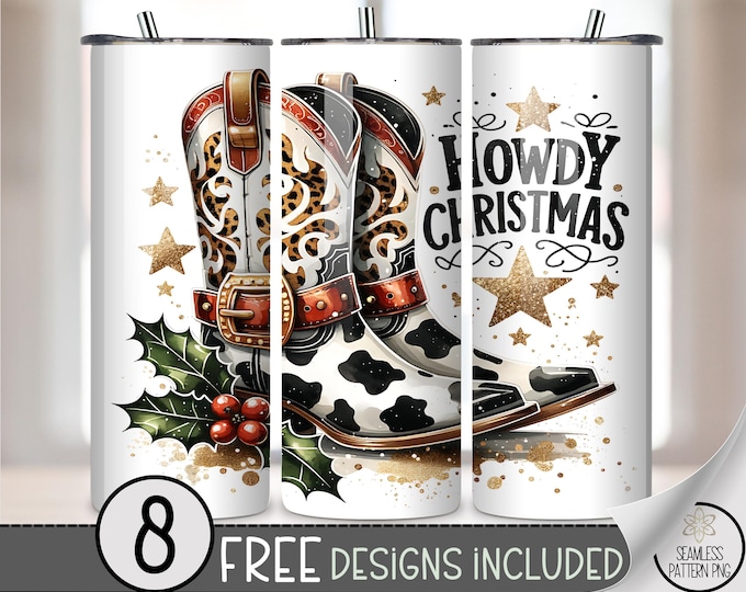 Howdy Christmas 20 oz Tumbler Wrap PNG, Western Cowgirl, Animal Print Sublimation, Country Holiday Download, A685