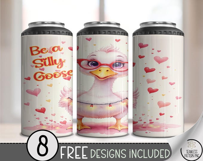Silly Goose PNG, Romantic Sublimation Design For Valentine's Day, 4-in-1 Can Cooler Wrap, Digital Download, B730