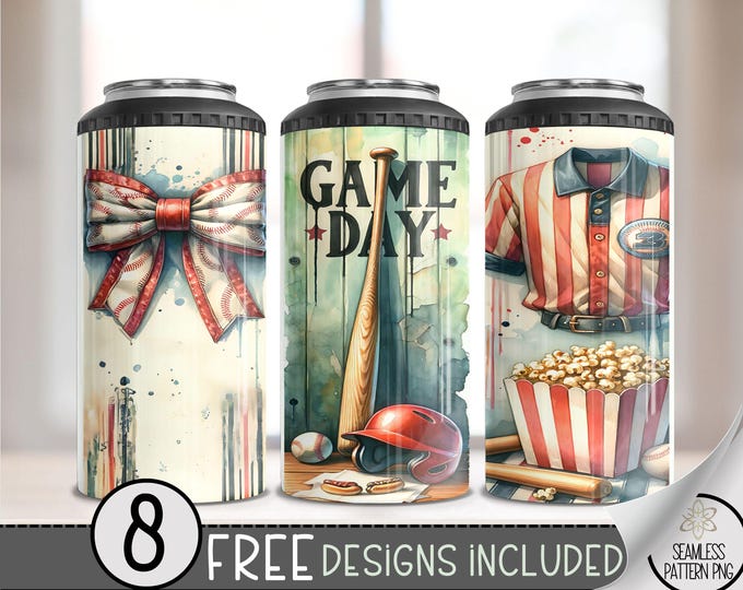 Baseball 4 in 1 Can Cooler Wrap, Sports 4in1 Tumbler PNG, USA 16 Oz Can Cooler Sublimation Design, Sassy Sublimation File For Baseball, A151