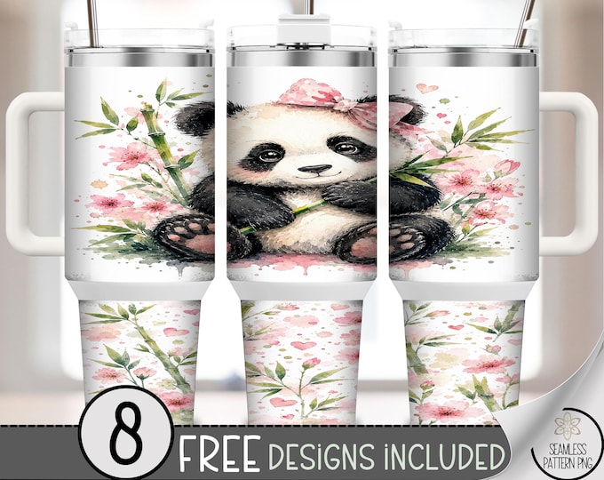 Baby Panda 40oz Tumbler Wrap, Cherry Blossom Sublimation Design, Digital Download, B10494
