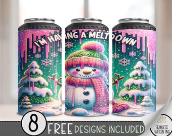 Snowman 4 In 1 Can Cooler Tumbler Wrap, Sassy Winter Sublimation Design, Funny Meltdown 16 Oz Slim, Snowy 16 Oz Can Cooler Sublimation File