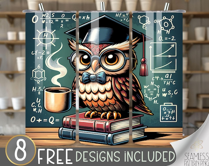 Teacher tumbler wrap, teaching tumbler wrap, autumn 20 oz tumbler design, teacher life tumbler PNG, back to school tumbler, Owl tumbler file