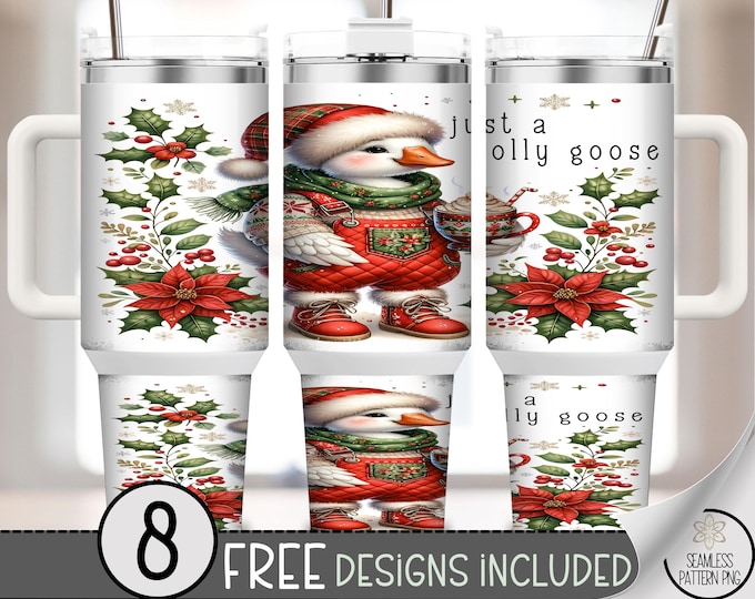 Jolly Goose 40 oz tumbler wrap: Christmas Goose in Santa Overalls Sublimation Design, Cozy PNG Files, Vintage 40oz Tumbler Design A505