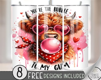 Highland Cow Valentine Tumbler Wrap, Love Design (Digital Download)
