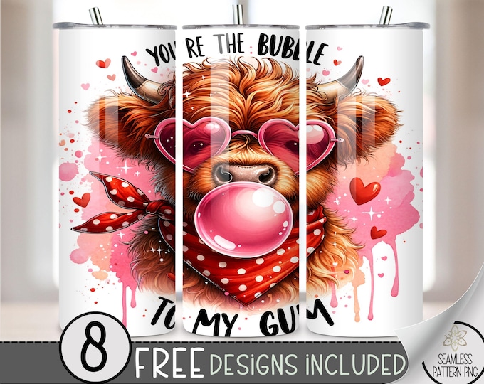 Highland Cow Valentine Tumbler Wrap, Love Sublimation Tumbler Wrap, Vday 20Oz Sublimation Wrap,Valentines Day Sublimation Tumbler Design PNG