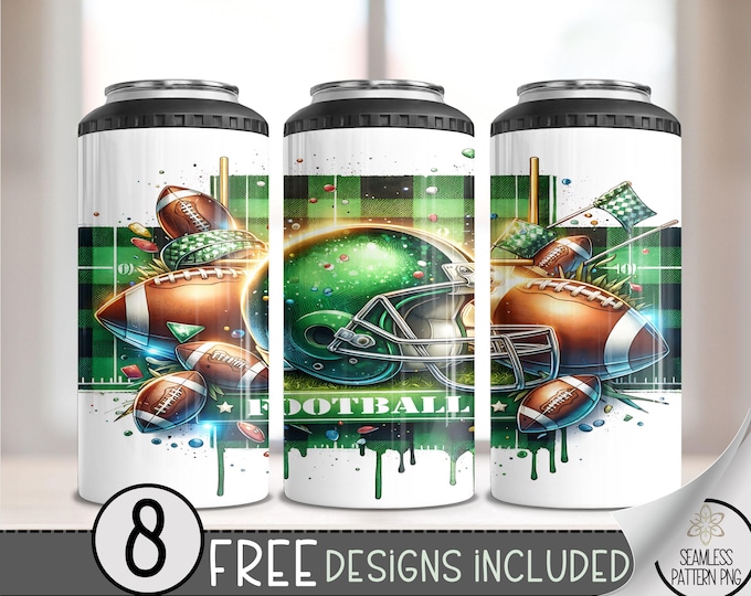 Football 4 in 1 Can Cooler Wrap, Game Day 4in1 Tumbler PNG, Helmet 16 Oz Can Cooler Sublimation Design, Plaid American Football Hard Can PNG