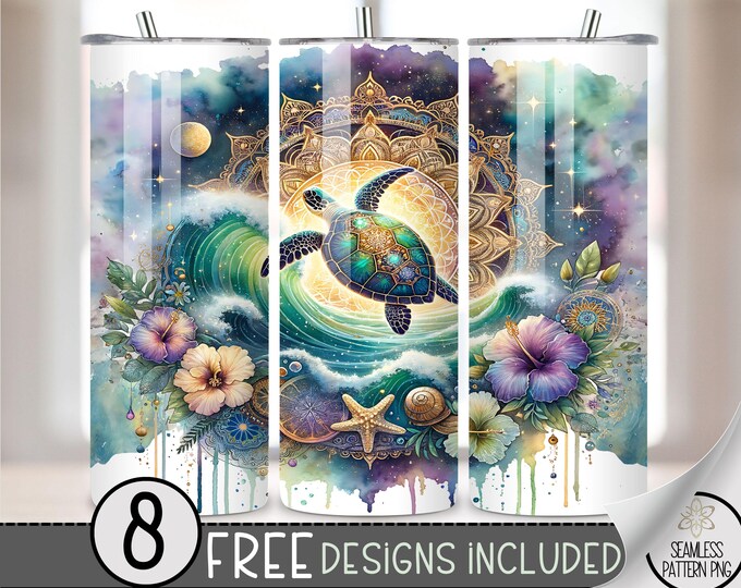 20oz Sea Turtle Tumbler Wrap, Coast Ocean 20 Ounce Sublimation Template, 20 oz Tropical Summer Beach Floral Tumbler Sublimation Design, A191