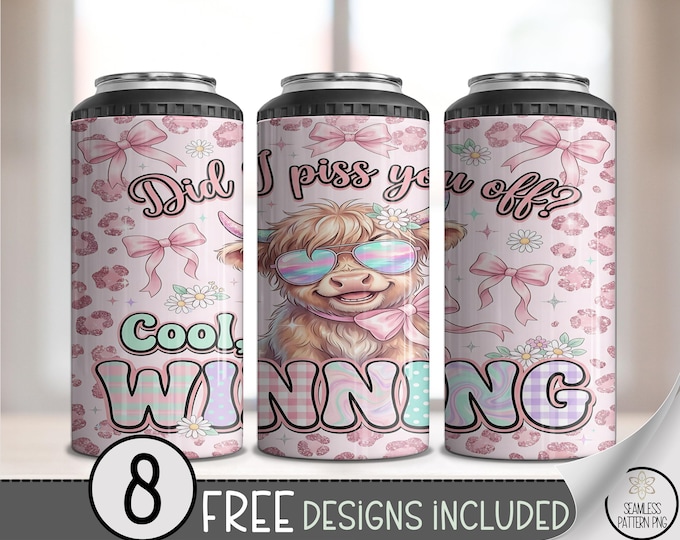 Fluffy Highland Cow 4-in-1 Can Cooler Wrap, Cartoon Sublimation Design, Fun Pastel 16 oz 4-in-1 File, Digital Download, B10183