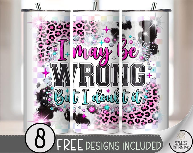 Sassy 20 oz Tumbler Wrap, Glam Leopard Sublimation Design for Straight Tumblers, Cow print PNG, Rhinestone Checkerboard B10083
