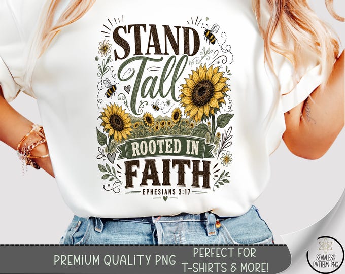 Christian Faith Sunflower T-Shirt PNG, Inspirational Quote Sublimation Design, Digital Download, B10401