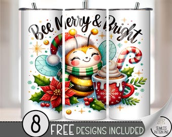 Cheerful 20 oz tumbler wrap: Festive Bee Digital Download Sublimation Design for Skinny Tumblers, Cute Illustration PNG Files A479