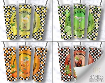 Drink Happy Bundle, 20 oz Straight Tumbler Wrap Sublimation PNG, Funny Adult Skinny Tumbler Design Files, Summer Cocktail Instant Download,