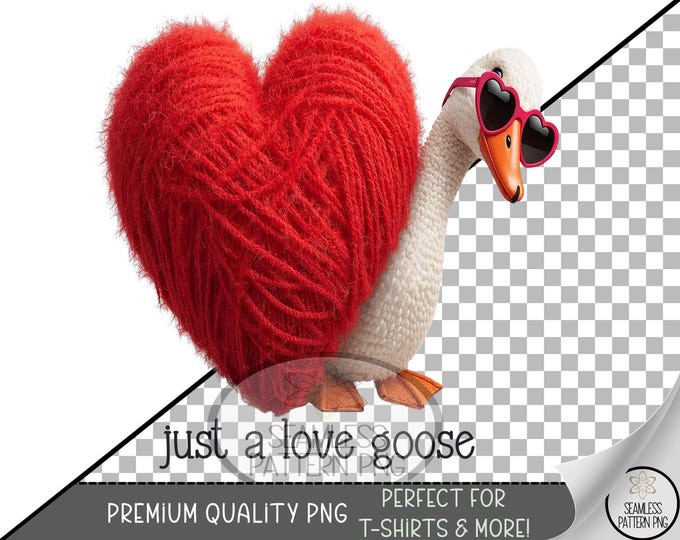 Love Goose Sublimation Design, Cute UV DTF Graphic, Vday Goose with Red Heart Clip Art, Fuzzy Yarn Texture, Festive Design A692