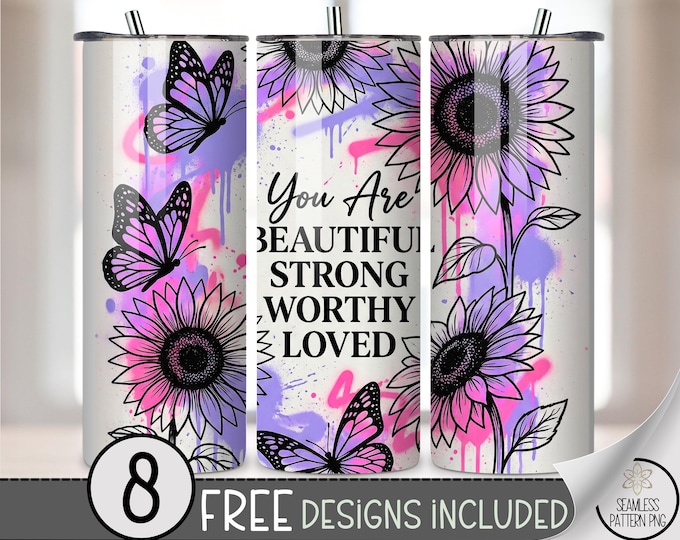 You Are Beautiful 20 oz Tumbler Wrap, Inspirational Sublimation Design for Straight Tumblers, Uplifting PNG Files B10150