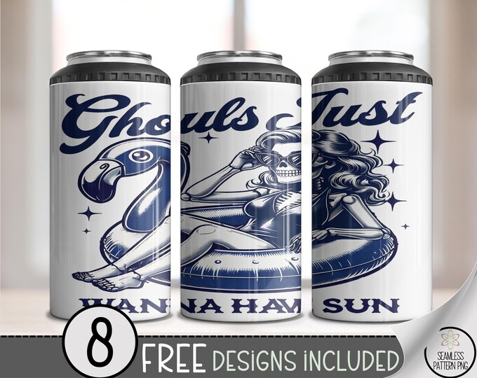 Halloween Can Cooler Wrap, 16 oz Spooky Ghoul Design, 4 in 1 Can Sleeve, Perfect for Halloween Vacation, A426