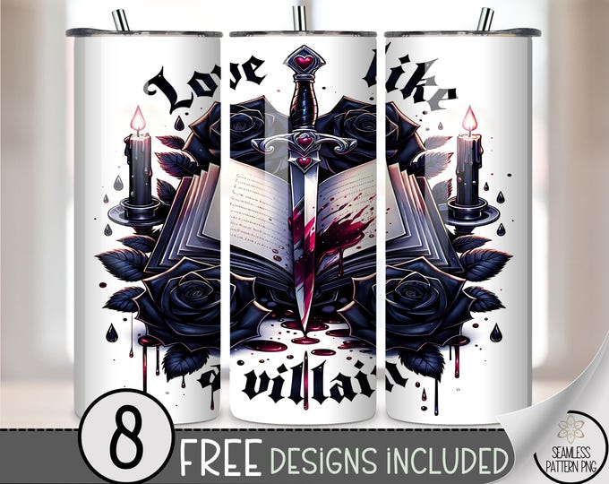 Rose And Dagger PNG Gothic 20 oz Tumbler Wrap, Dark Sublimation Design For Moody Themed Tumblers, B868
