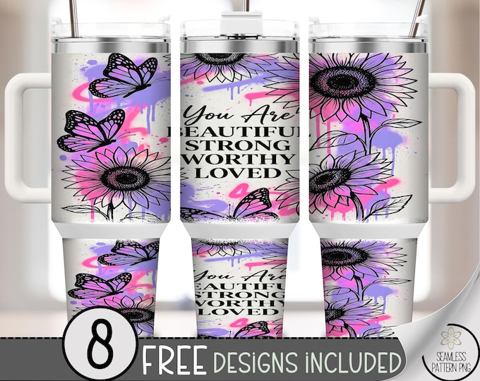 Inspirational 40 oz Tumbler Wrap, Sunflower Sublimation Design, Affirmation PNG Files, B10150
