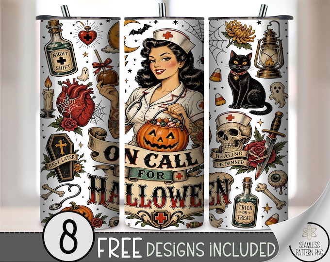Halloween Nurse 20oz Tumbler Wrap, Retro Sublimation Design for Straight Tumblers, Vintage PNG Files, Digital Download, B10528