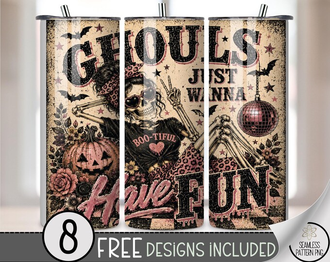 Halloween 20 oz Tumbler Wrap, Vintage Sublimation Design for Straight Tumblers, Pink Black PNG Files, Digital Download, B10349