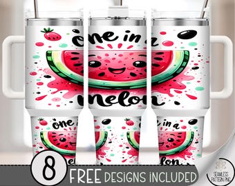 One in a Melon 40 oz Tumbler Wrap PNG, Adorable Watermelon Slice with Face, Funny Summer Fruit Sublimation Design File, A371