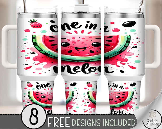 One in a Melon 40 oz Tumbler Wrap PNG, Adorable Watermelon Slice with Face, Funny Summer Fruit Sublimation Design File, A371