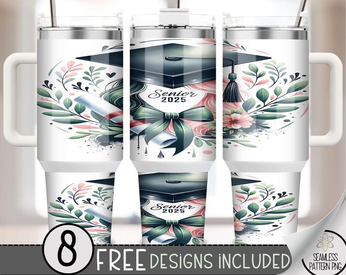 Senior 40oz Tumbler Wrap, Graduation 40 OZ Sublimation Design, Cap & Diploma 40oz Quencher Tumbler File, Class of 2025 Tumbler Wrap, A130
