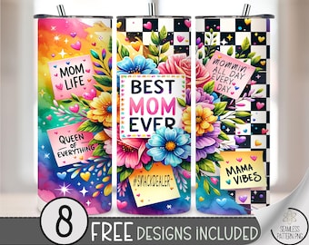 Mom Checkered Tumbler Wrap, Floral Mother Design, Flower Sublimation Tumbler Design Digital Download, Affirmation 20 OZ Skinny Wrap A220