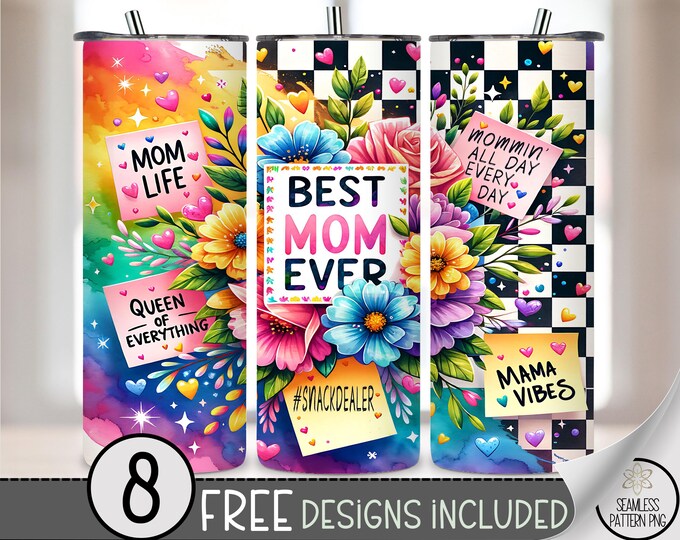 Mom Checkered Tumbler Wrap, Floral Mother Design, Flower Sublimation Tumbler Design Digital Download, Affirmation 20 OZ Skinny Wrap A220