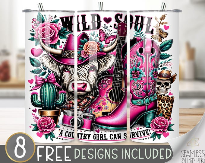 Cowgirl Tumbler Wrap, 20oz Skinny Tumbler Sublimation Design PNG, Rustic Country Girl Western Tumbler Wrap, Yeehaw Cowgirl Boots PNG, A65
