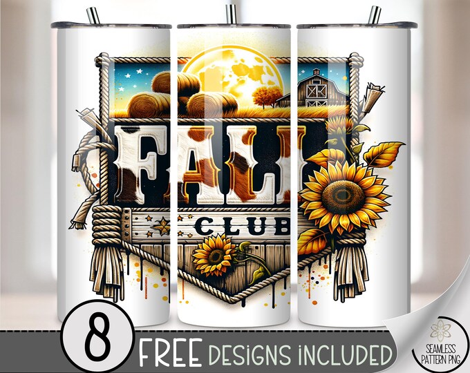 Rustic 20 oz tumbler wrap: Fall Digital Download Sublimation Design for Skinny Tumblers, Cozy Autumn Sunflowers and Pumpkins PNG Files A475