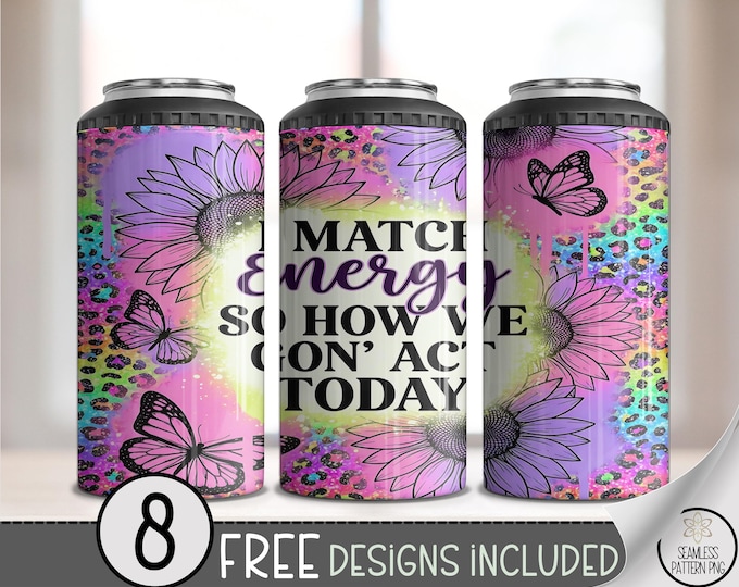 I Match Energy Can Cooler Wrap, Boho Glam Butterfly Sublimation Design (Digital Download) B10136
