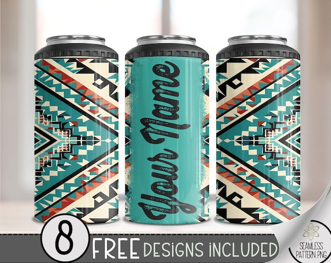 Add Your Own Name Vivid Southwestern 4in1 Can Cooler Wrap, Western 16 oz 4-in-1 Cooler Sublimation, Aztec 4 in 1 Can Cooler File PNG