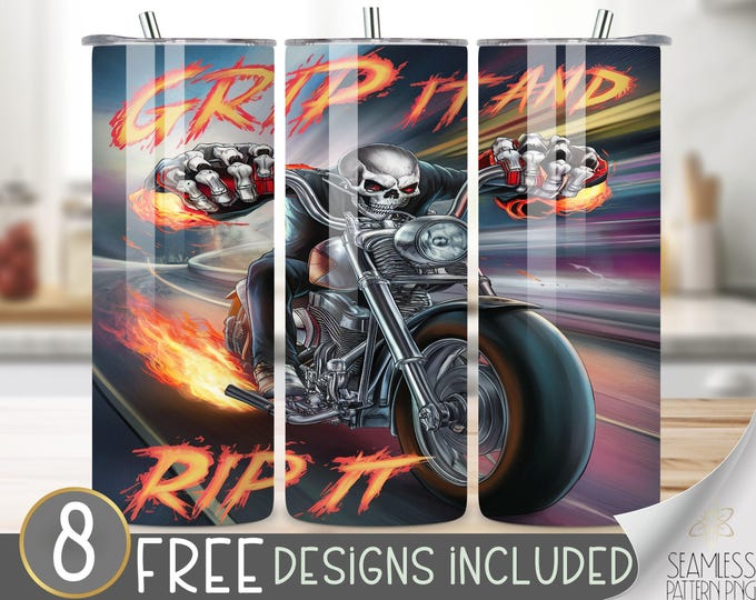 Motorcycle Tumbler Wrap, Seamless Motorcycle Wrap Tumbler, 20oz Skeleton Tumbler Wrap, Straight Tumbler Wrap, Motorcycle Sublimation Tumbler