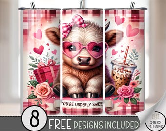 Valentine's Day highland Cow 20 oz Tumbler Wrap PNG, Cute Valentines Sublimation Design, You're Utterly Sweet, Digital Download, B726