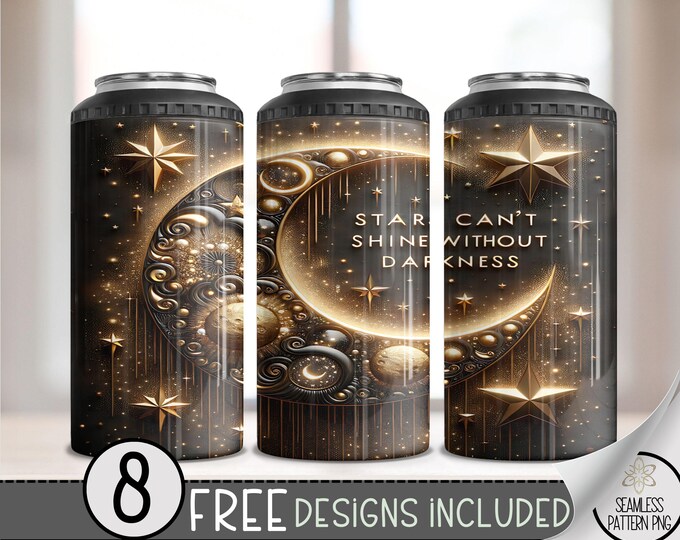 Moon Star Can Cooler Wrap,Lunar Moon 16 oz 4-in-1 Cooler Sublimation, Celestial 16Oz Tumbler File, Night Sky Can Cooler PNG,Outer space PNG